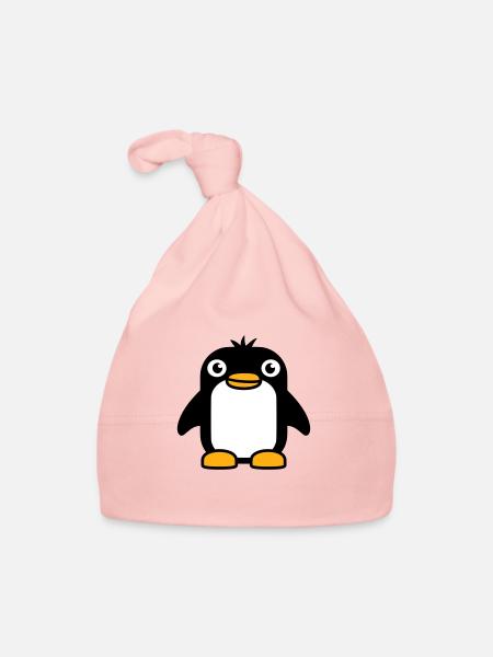 Pingouin a l’air mignon bébé enfant petit mignon doux - Bonnet bio Bébé - rose - Devant