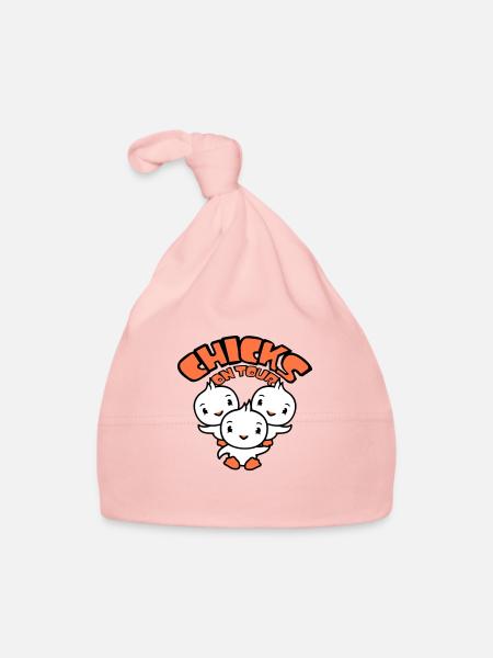 3 oiseaux poussins en tournée disant fêtarde filles femmes - Bonnet bio Bébé - rose - Devant