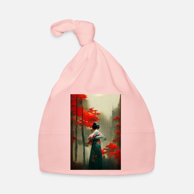 Geisha se tient sous les érables rouges - Bonnet bio Bébé - rose