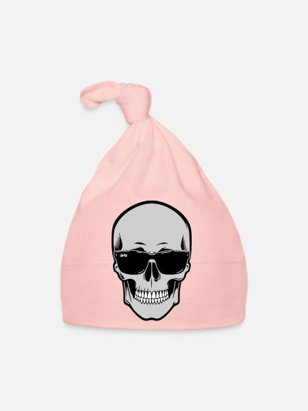 Graphique de crâne avec lunettes de soleil - Bonnet bio Bébé - rose - Devant