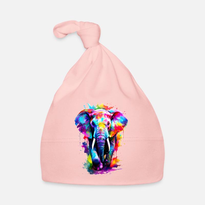 Éléphant peint - Bonnet bio Bébé - rose