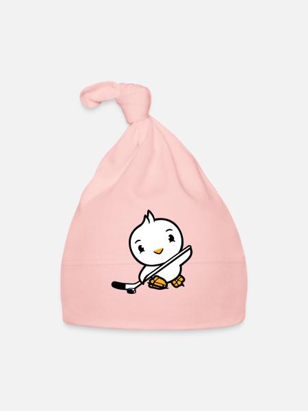 Vogel spielen Eishockey Sport Puck Schläger Hobby - Baby Bio-Mütze - Rosa - Vorne
