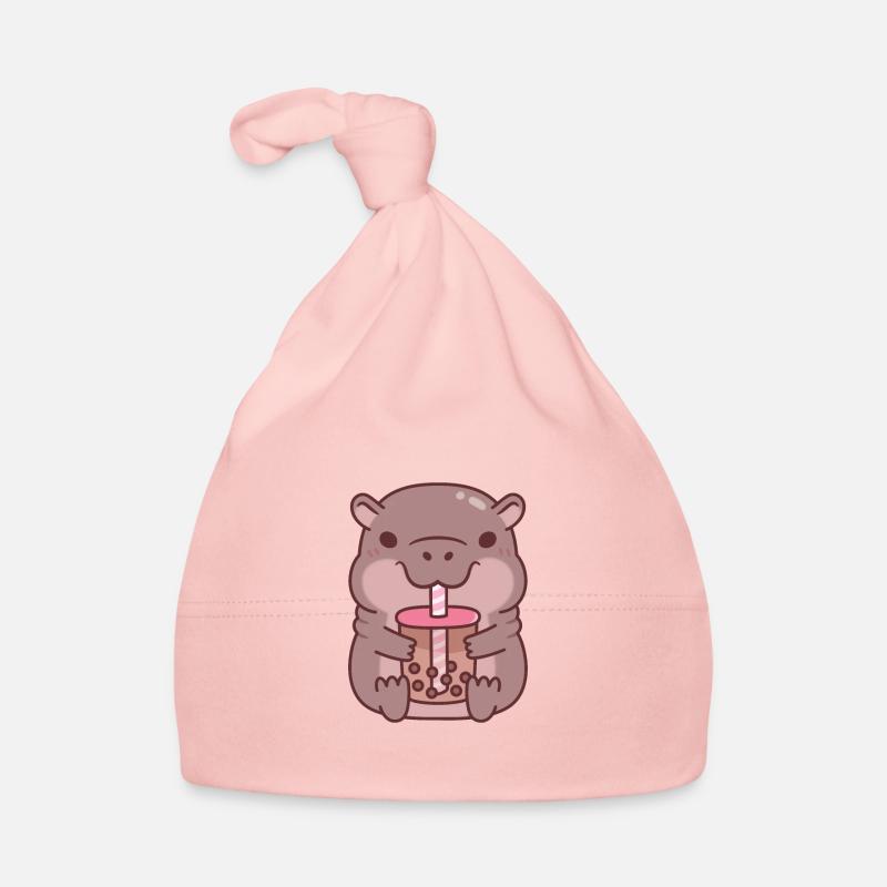 Cute Hippo Drinking Bubble Tea Organic Baby Cap