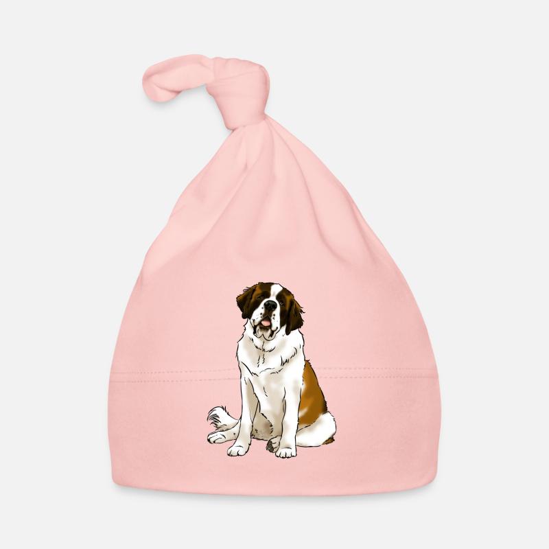 Chien Saint Bernard (textiles clairs) - Bonnet bio Bébé - rose