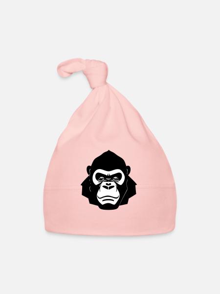 Harter Gorilla im Cartoon Stil - Baby Bio-Mütze - Rosa - Vorne