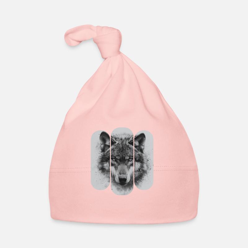 triptych Black and White Wolf - Organic Baby Cap - pink
