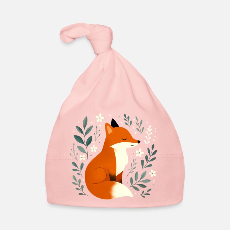 Fuchs mit Blumen - Baby Bio-Mütze - Rosa