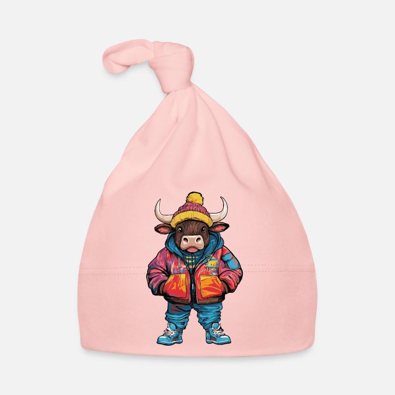 vache drôle d’hiver - Bonnet bio Bébé - rose