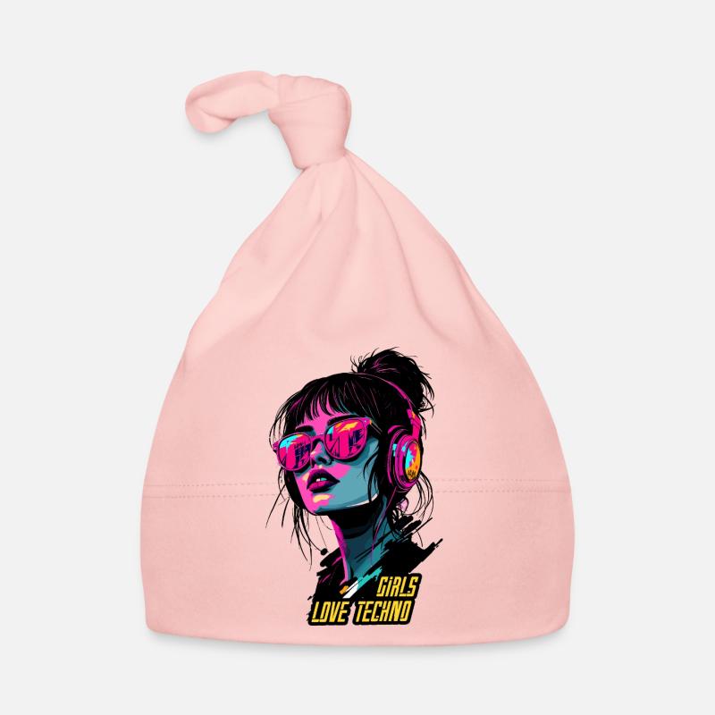 Neon Techno Mädchen Porträt - Baby Bio-Mütze - Rosa