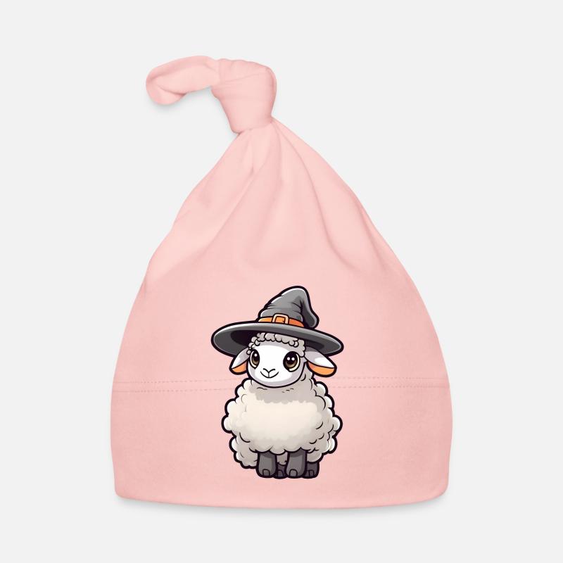 Mignon mouton d’Halloween avec chapeau de sorcière. Bonnet bio Bébé