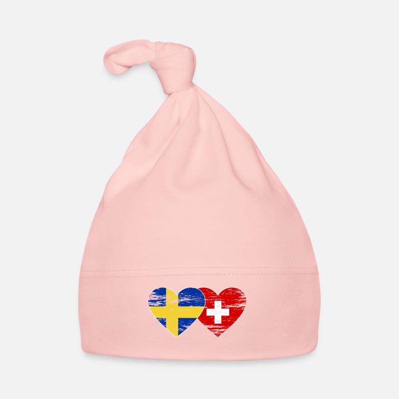 Suède Suisse Drapeau Coeur Utilisé Bonnet bio Bébé