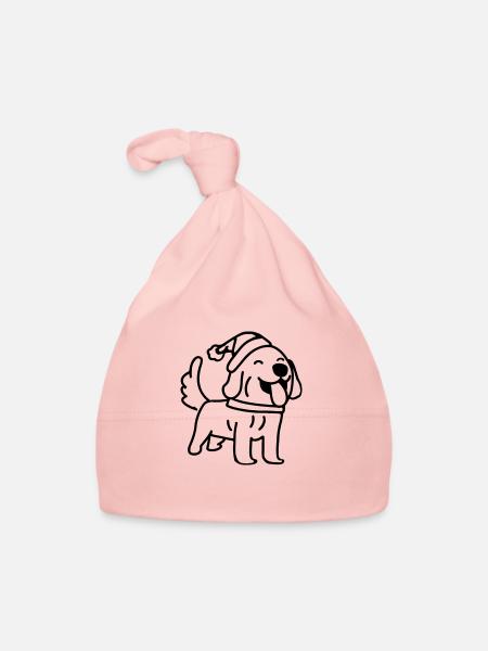 Chien avec chapeau de Noël Idée cadeau amusante - Bonnet bio Bébé - rose - Devant