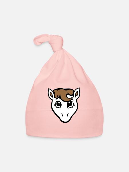 cheval mignon poney fille femelle fille cheval fille - Bonnet bio Bébé - rose - Devant