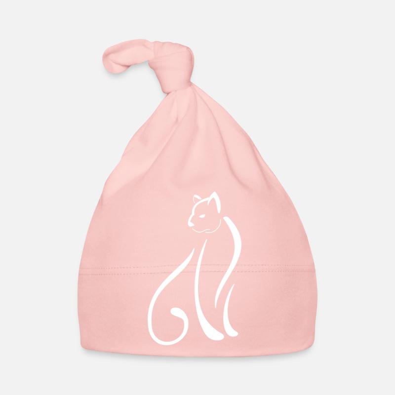 chat (blanc) - Bonnet bio Bébé - rose