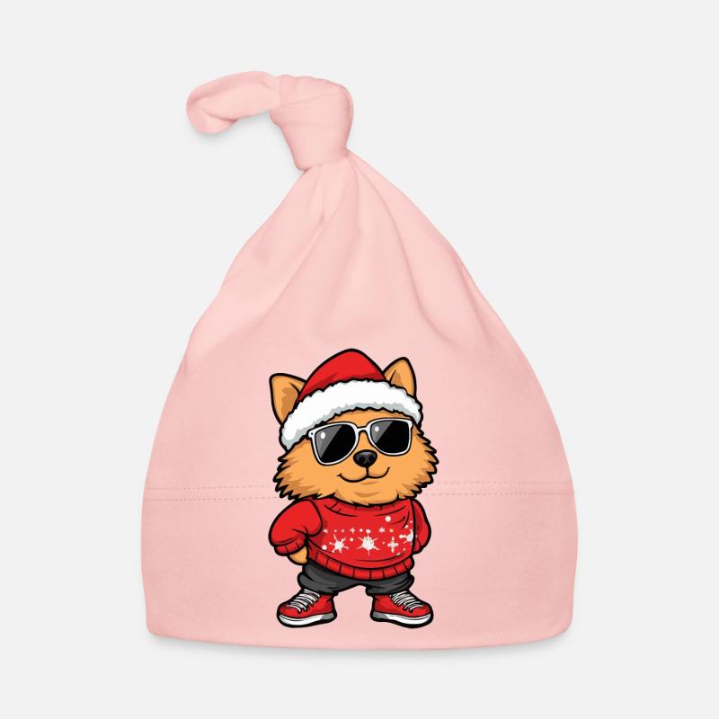 Chien de Poméranie Bande dessinée de Noël Cool Bonnet bio Bébé