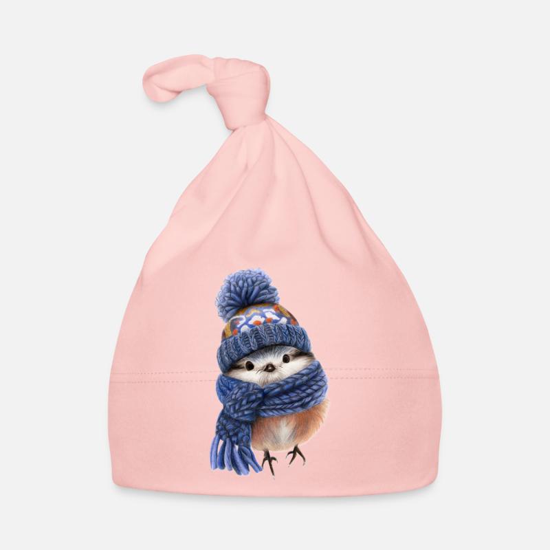 Oiseau d’hiver avec écharpe Bonnet bio Bébé