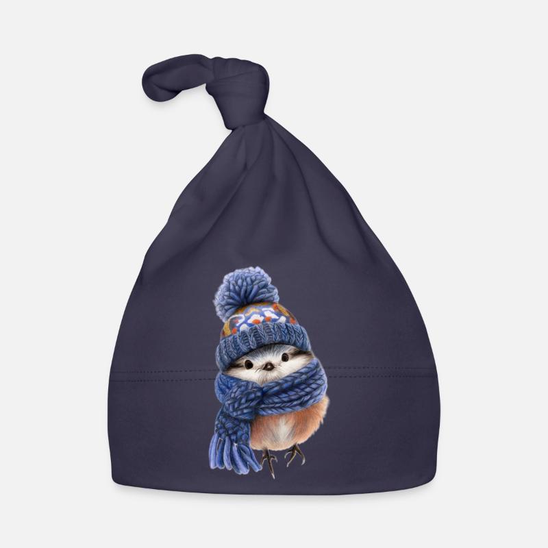 Oiseau d’hiver avec écharpe Bonnet bio Bébé