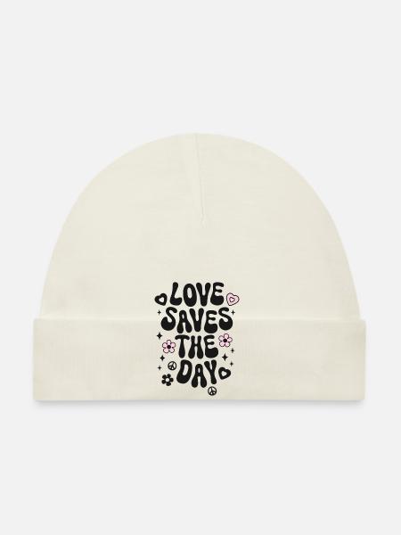 Love saves the day Liebe Spruch Retro Peace - Baby Bio-Mütze - Rosa - Vorne