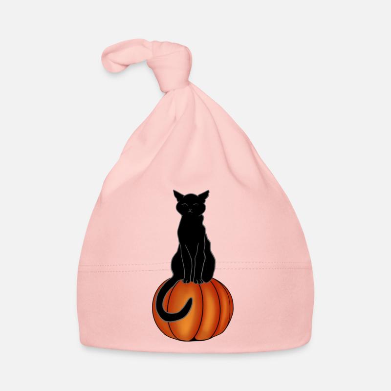 Chat noir sur une citrouille - Bonnet bio Bébé - rose