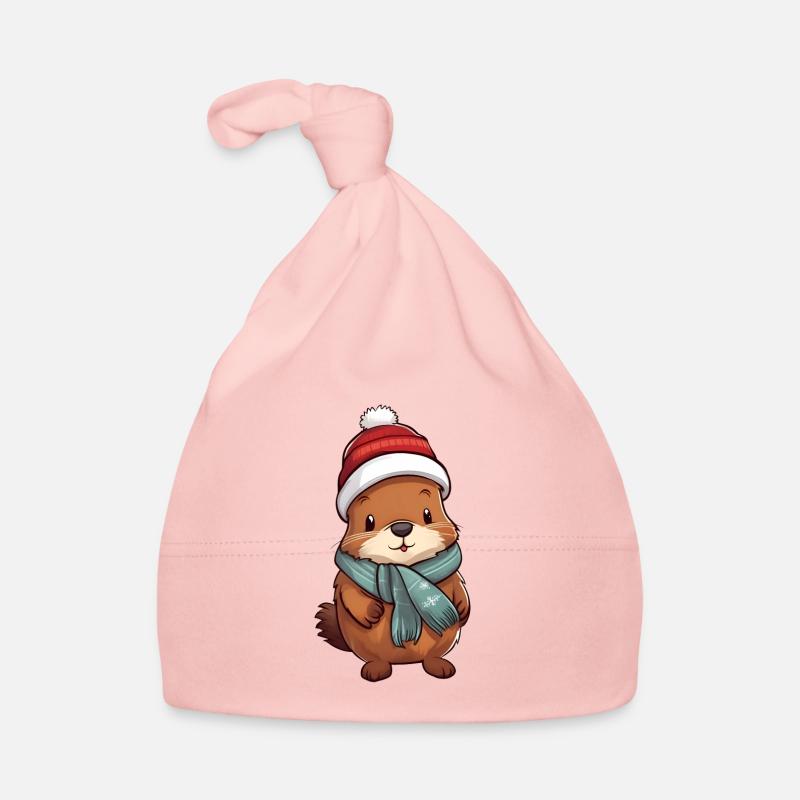 Cute otter in festive winter look! Organic Baby Cap