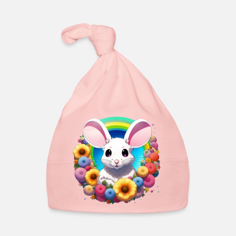 Souris arc-en-ciel - Bonnet bio Bébé - rose