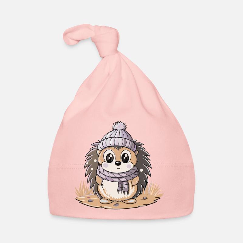 Hérisson mignon avec écharpe et chapeau à pompon. Bonnet bio Bébé