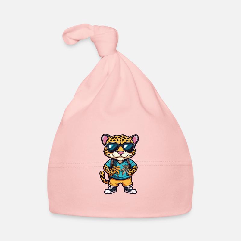 Léopard Bande dessinée Vacances - Bonnet bio Bébé - rose