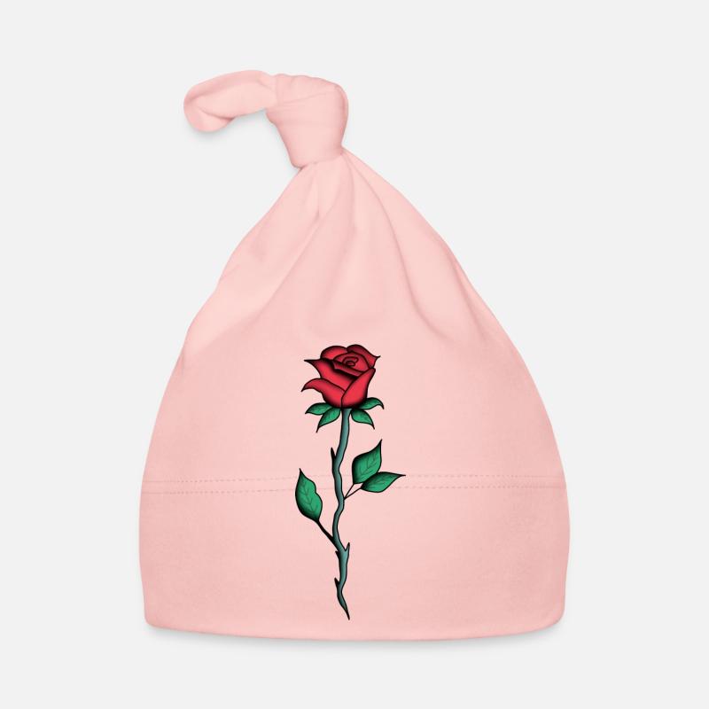 Rose rouge - dessin, art - Bonnet bio Bébé - rose
