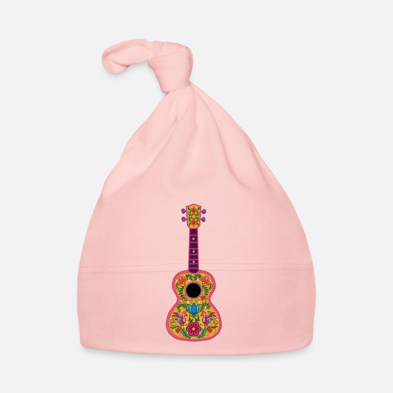 Ukulélé peint avec des broderies mexicaines colorées - Bonnet bio Bébé - rose