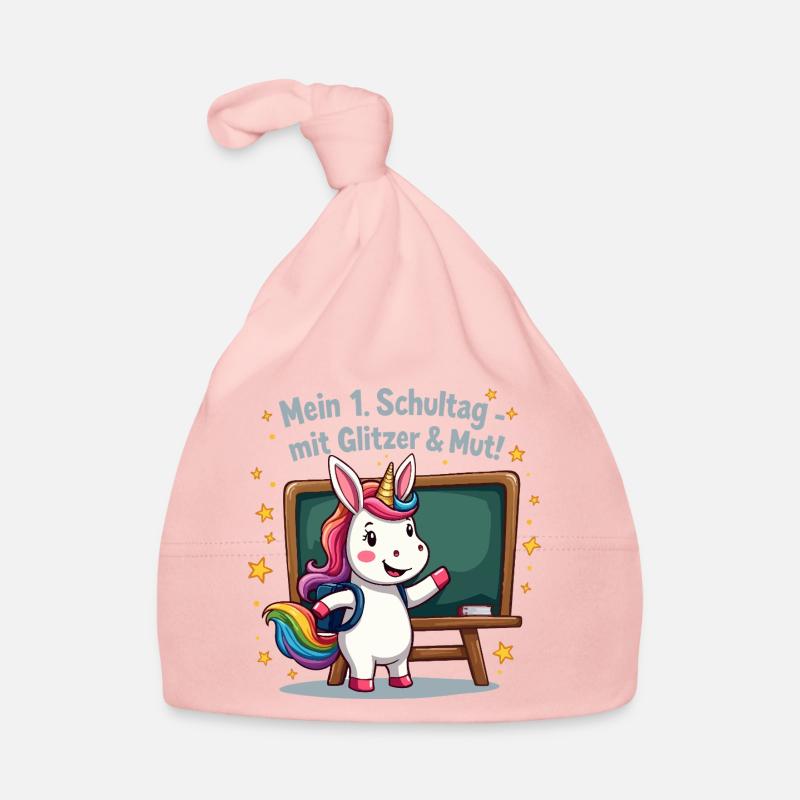 Licorne de l’école - 1ère année avec début de paillettes - Bonnet bio Bébé - rose