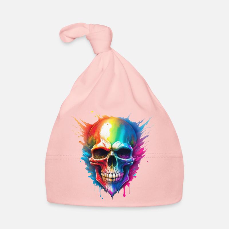 Regenbogen-Schädel Farbexplosion - Baby Bio-Mütze - Rosa