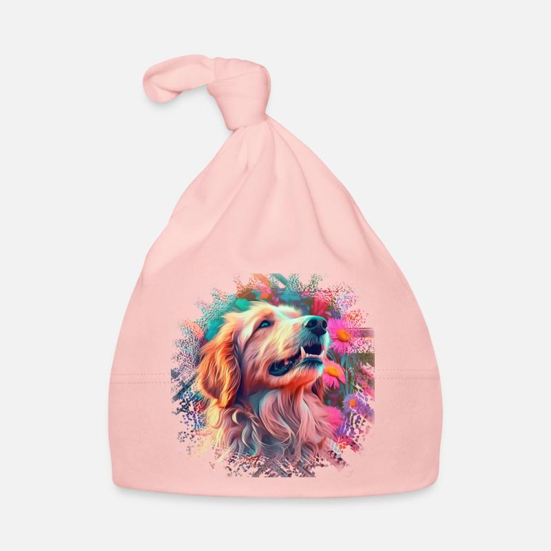 Chien chasse coloré - Bonnet bio Bébé - rose