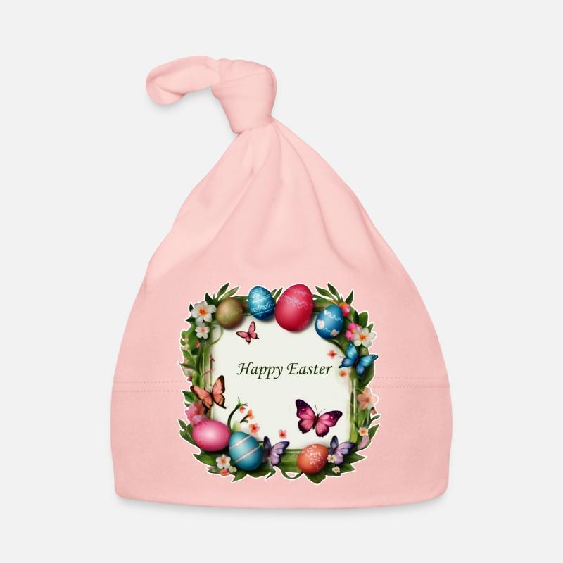 Couronne de Pâques - Joyeuses Pâques - Bonnet bio Bébé - rose