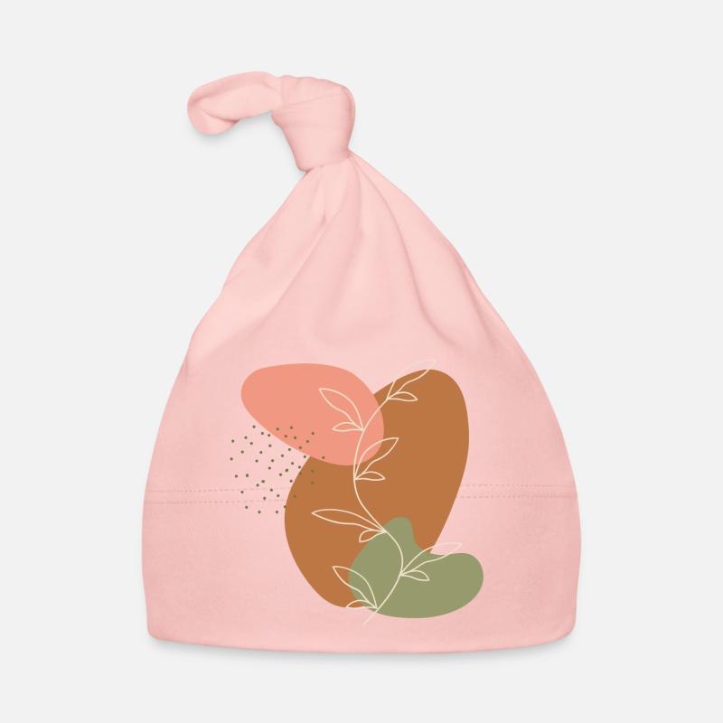 Branche feuilles Line Art - Bonnet bio Bébé - rose