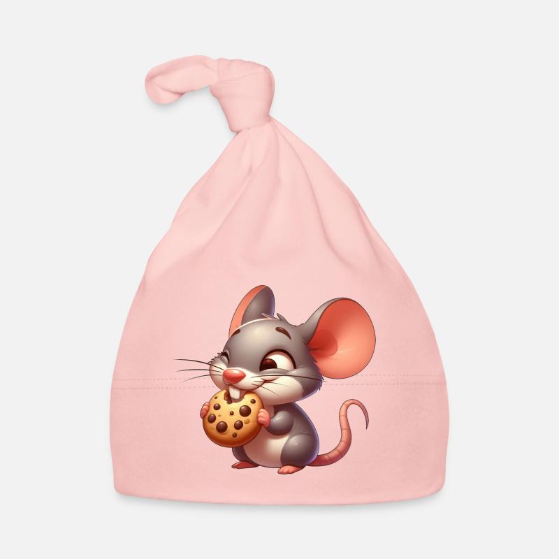 Souris de dessin animé mignon grignotant biscuit croustillant Bonnet bio Bébé