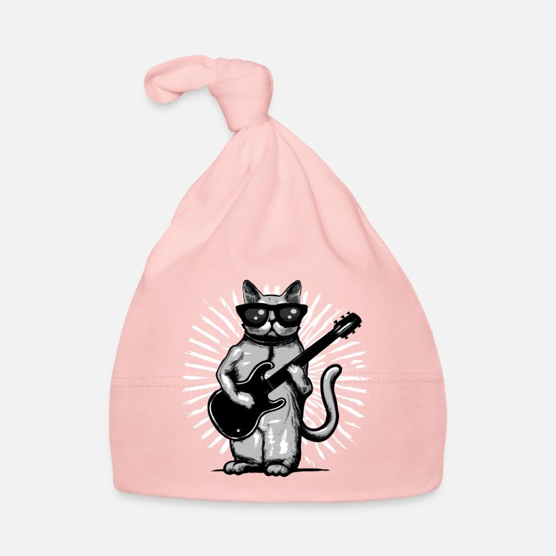 Chat Guitariste - Bonnet bio Bébé - rose
