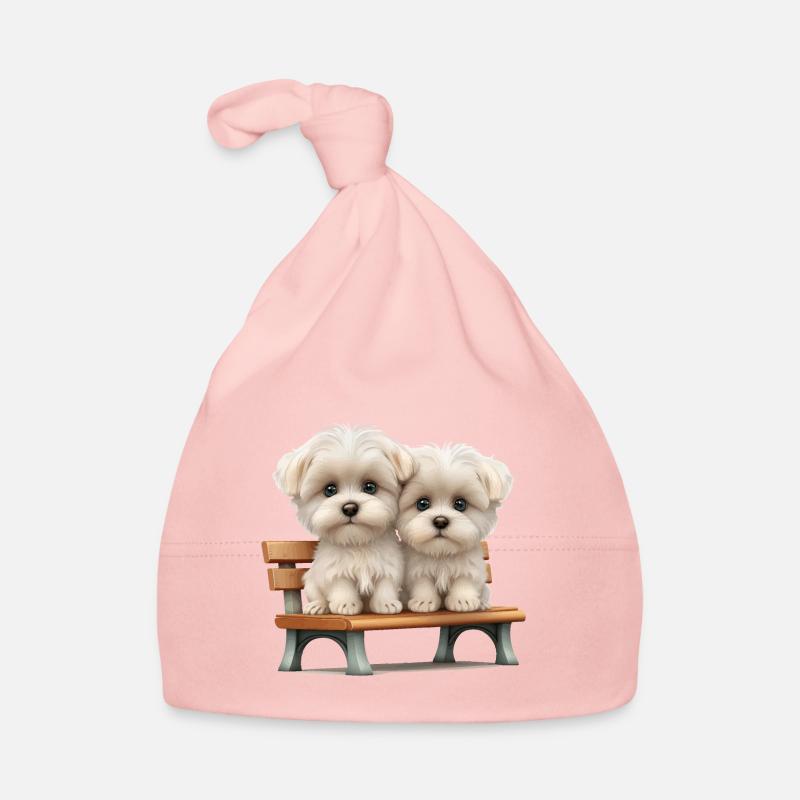 2 maltais sur banc cadeau Bonnet bio Bébé