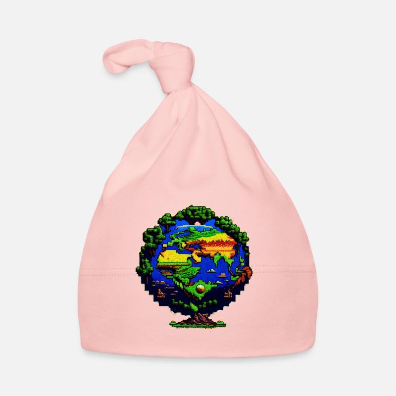 The Earth in pixel art Organic Baby Cap