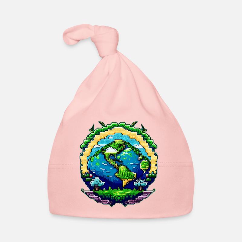 Globus in Pixelkunst Baby Bio-Mütze