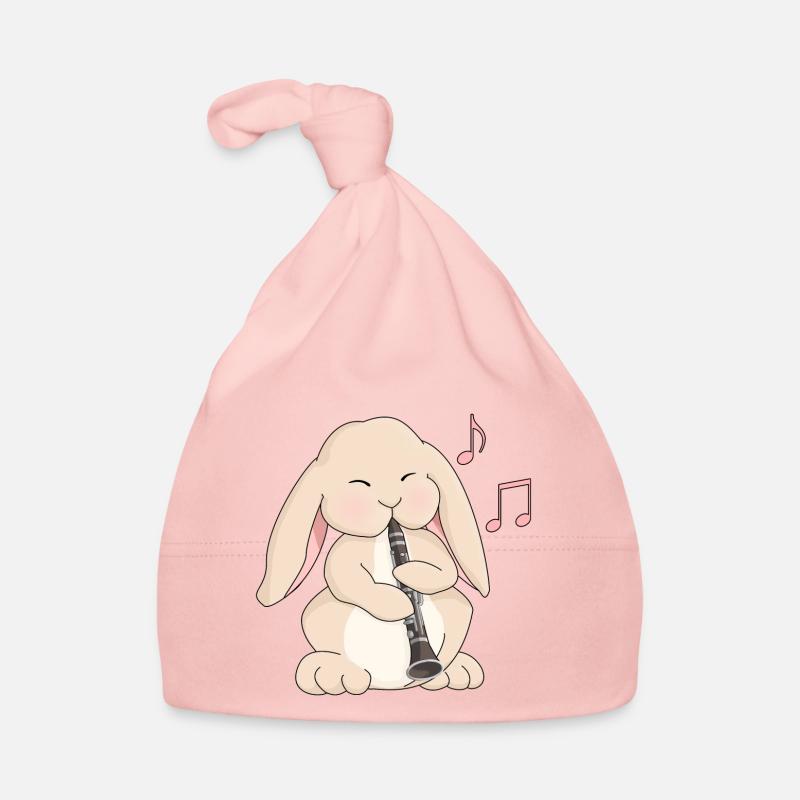 Cute Clarinet Playing Cartoon Rabbit Organic Baby Cap