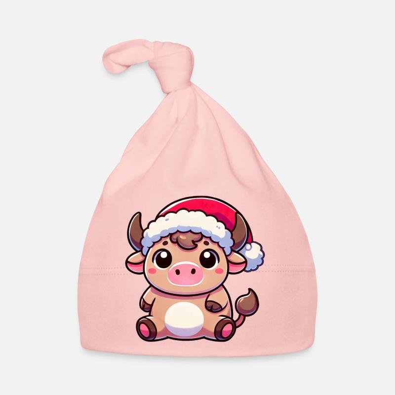 Mignon Chibi Noël Vache Dessin Animé Bonnet bio Bébé