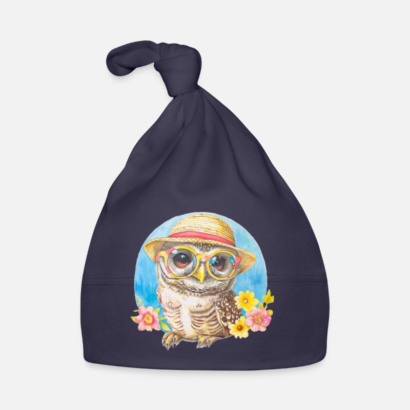 Cute owl with sun hat Organic Baby Cap
