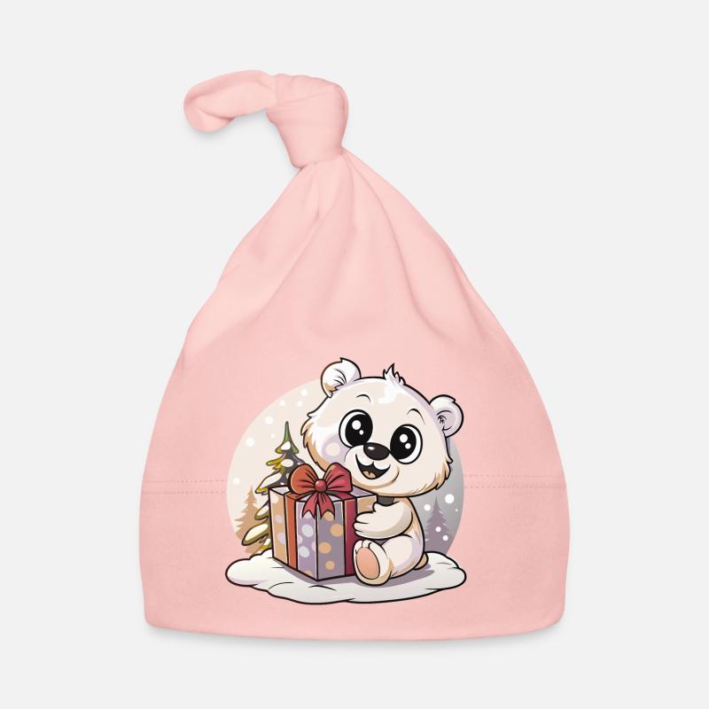 Cute bear with gift at Christmas Organic Baby Cap