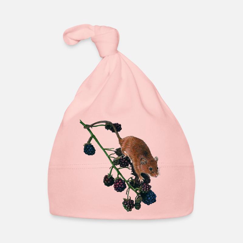 Maus auf Brombeersträuchern. Mäuse. Tierwelt. Baby Bio-Mütze