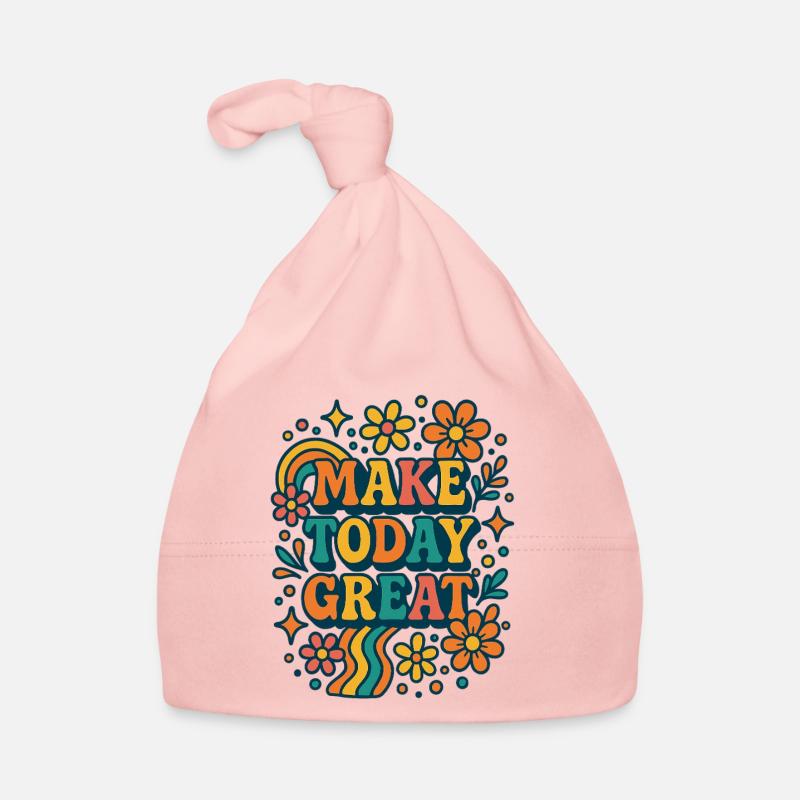 Make Today Great - Conception de fleurs rétro colorées - Bonnet bio Bébé - rose