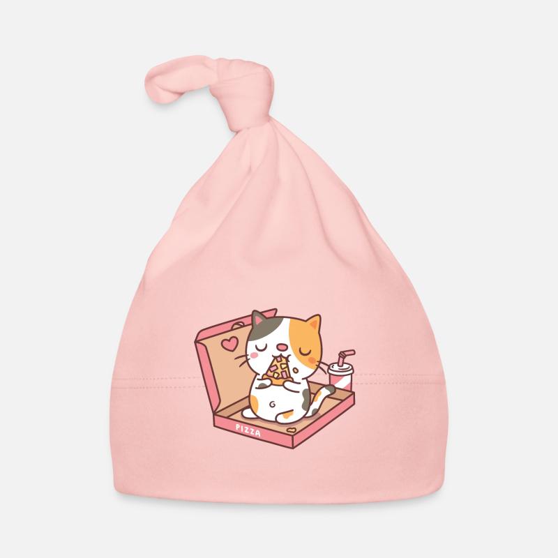 Mignon chat mangeant pizza dans la boîte à pizza Bonnet bio Bébé