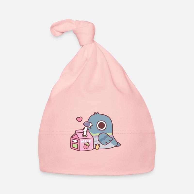 Cute Pigeon Loves Drinking Strawberry Milk Organic Baby Cap