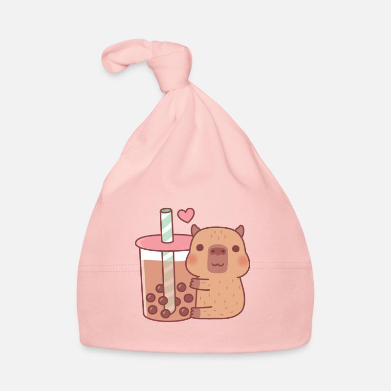 Süßes kleines Capybara umarmt Bubble Tea Baby Bio-Mütze