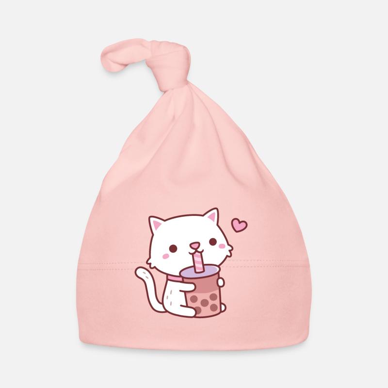 Mignon chat blanc aime le thé Boba Bonnet bio Bébé