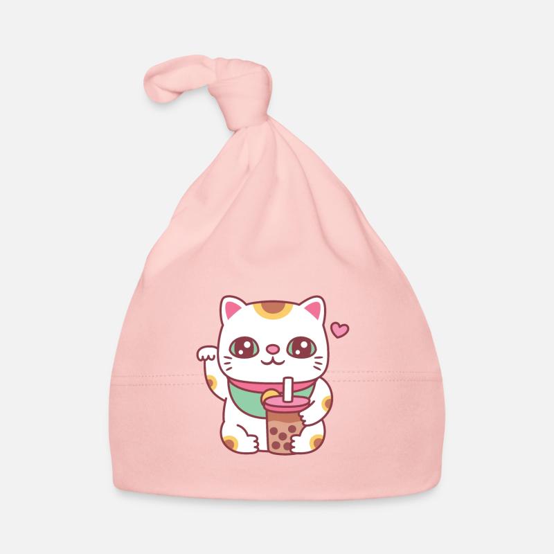 Cute Maneki Neko Cat With Bubble Tea Organic Baby Cap
